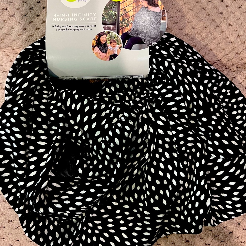 4-in-1 Nursing Scarf; black and white dots; see description for wearable options